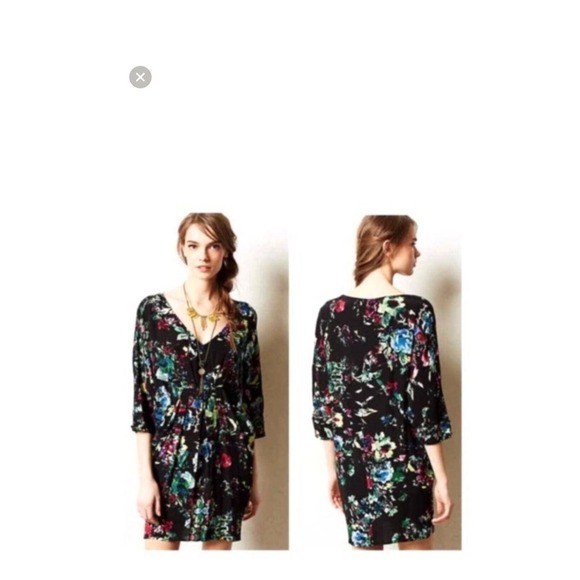 Maeve Floral Print Tunic Dress V-Neck 3/4 Sleeve Pockets XS - Picture 2 of 10